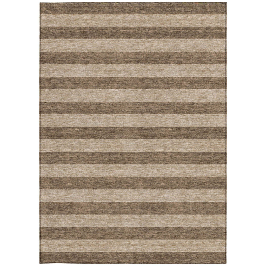 8' X 10' Coffee Striped Washable Non Skid Indoor Outdoor Area Rug