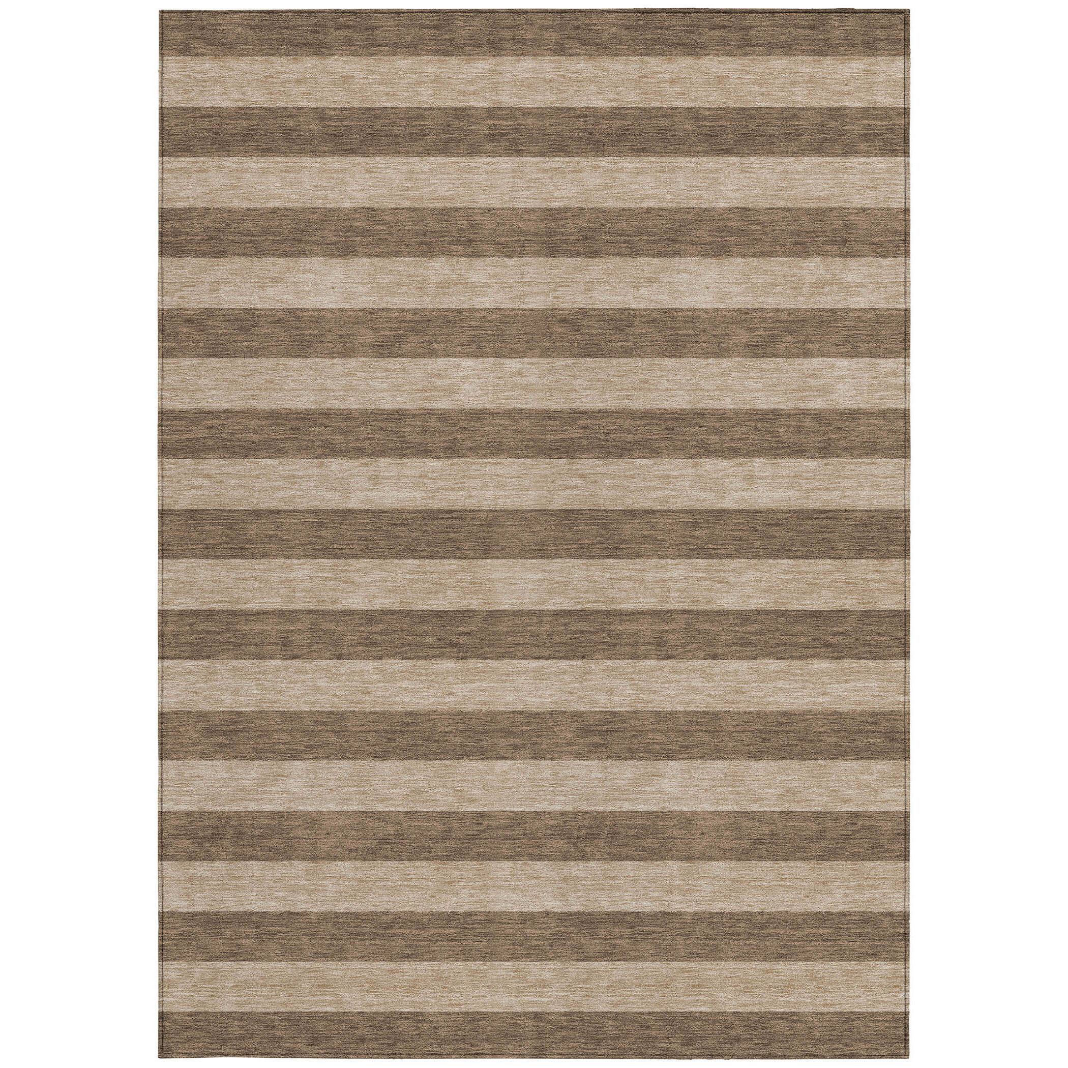 8' X 10' Coffee Striped Washable Non Skid Indoor Outdoor Area Rug