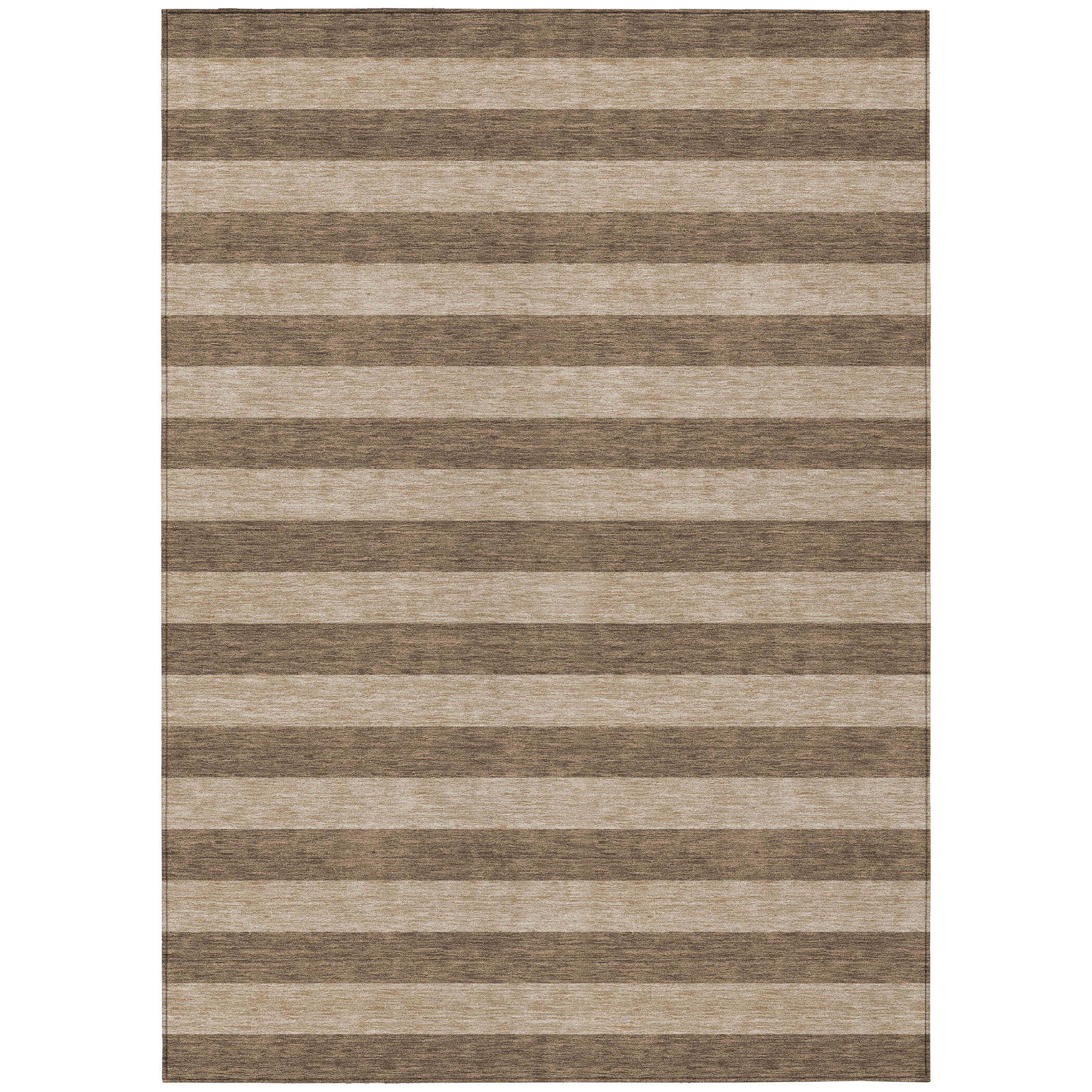 10' X 14' Coffee Striped Washable Non Skid Indoor Outdoor Area Rug