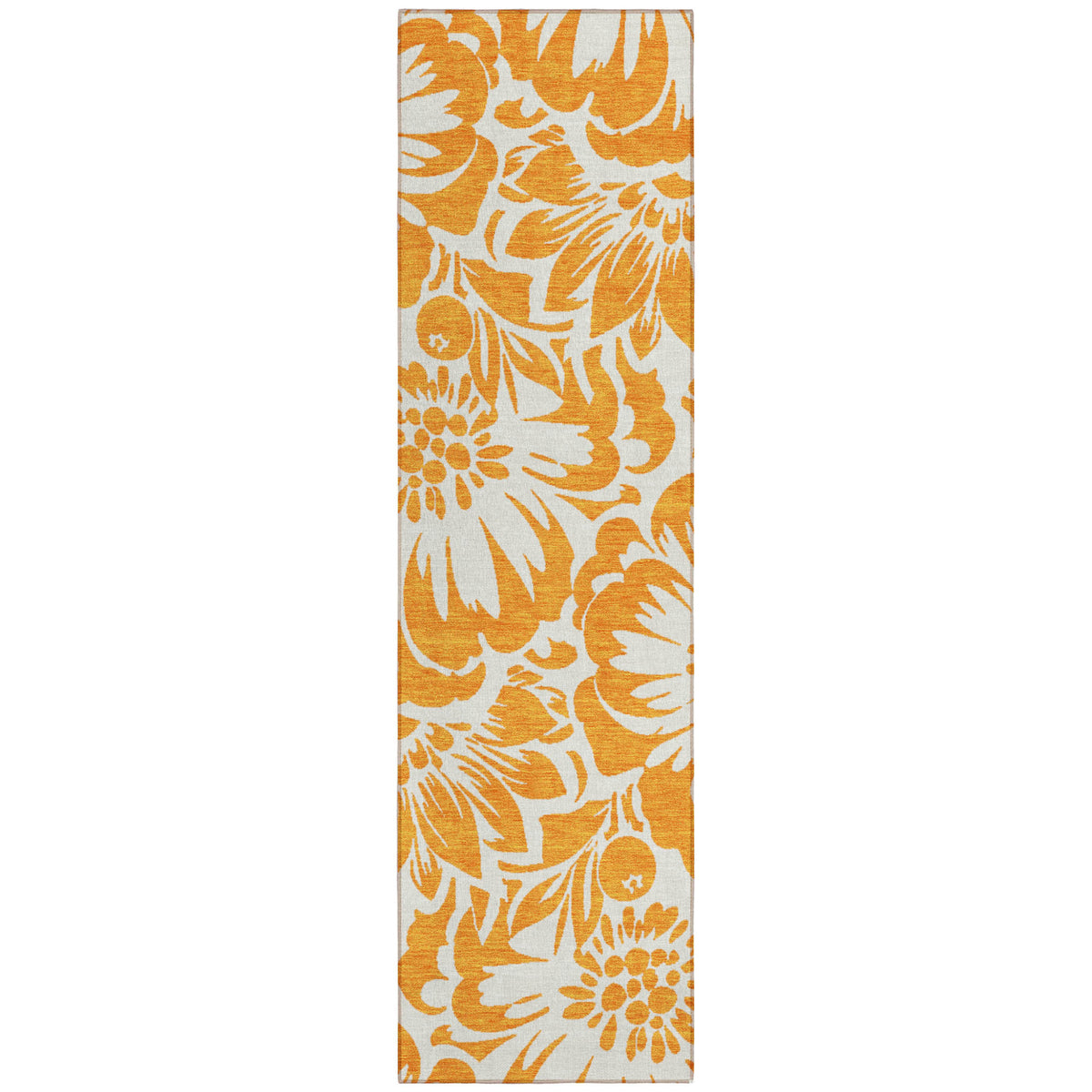Orange and White Floral Washable Non Skid Indoor Outdoor Runner Rug