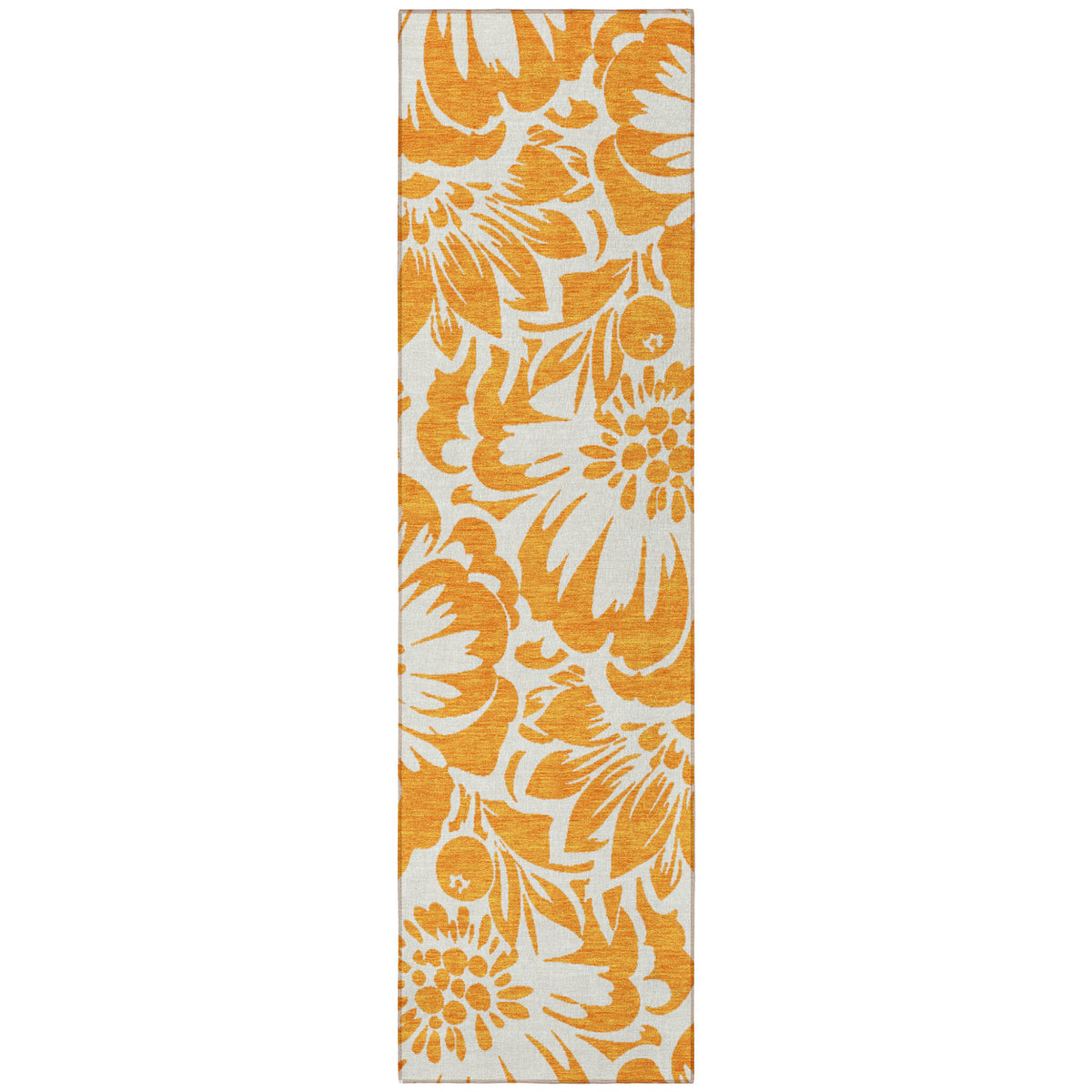 Orange and White Floral Washable Non Skid Indoor Outdoor Runner Rug