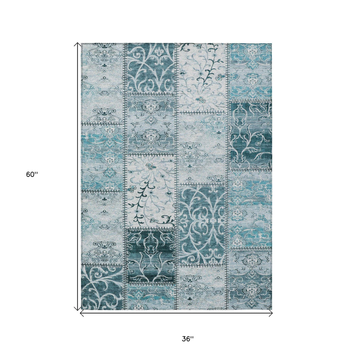 Teal Patchwork Washable Non Skid Indoor Outdoor Area Rug