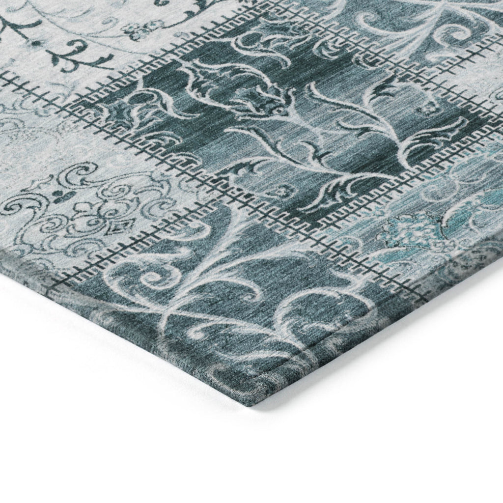 Teal Patchwork Washable Non Skid Indoor Outdoor Area Rug
