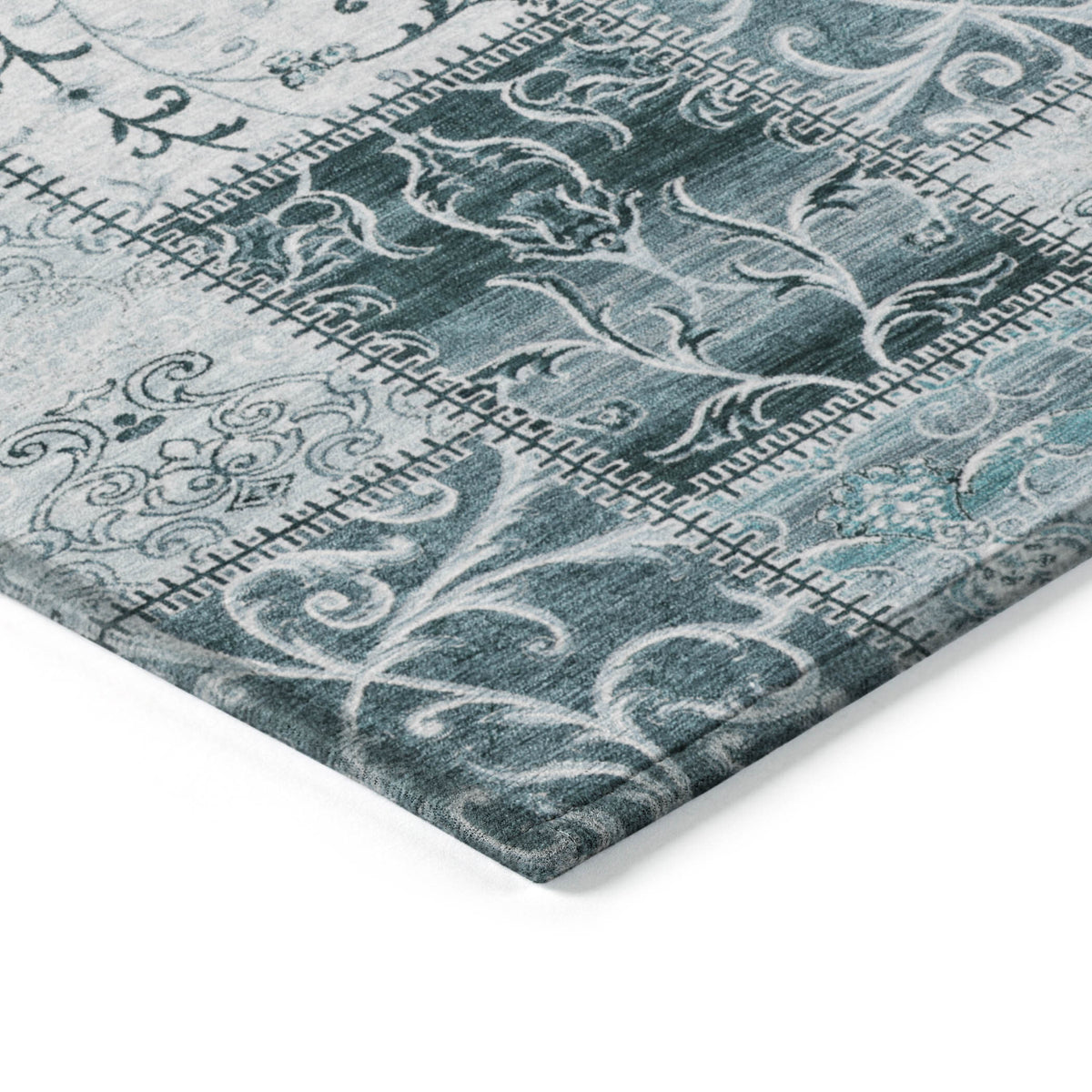 Teal Patchwork Washable Non Skid Indoor Outdoor Area Rug