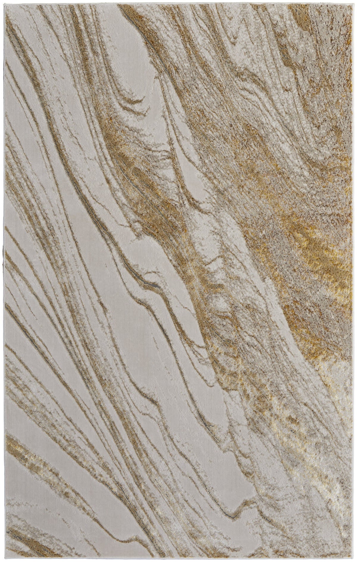 Ivory Brown and Gold Abstract Power Loom Area Rug