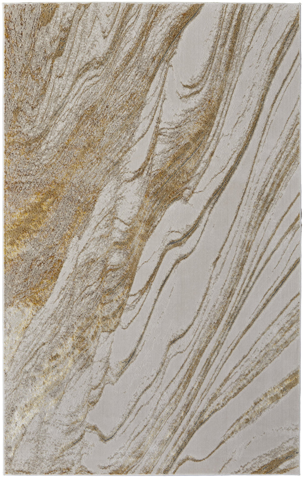 Ivory Brown and Gold Abstract Power Loom Area Rug