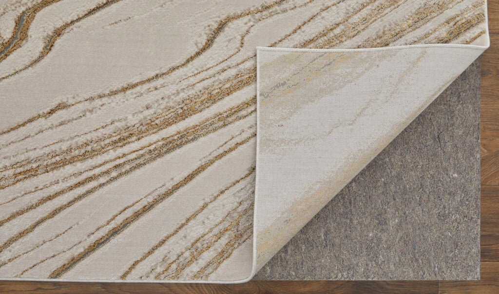 Ivory Brown and Gold Abstract Power Loom Area Rug