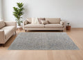 Ivory Tan and Blue Abstract Power Loom Worn Faded Area Rug With Fringe