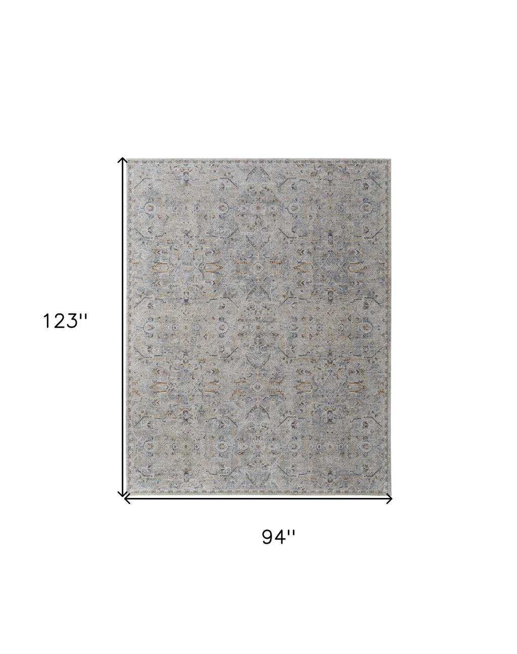 Ivory Tan and Blue Abstract Power Loom Worn Faded Area Rug With Fringe