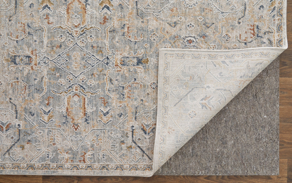 Ivory Tan and Blue Abstract Power Loom Worn Faded Area Rug With Fringe