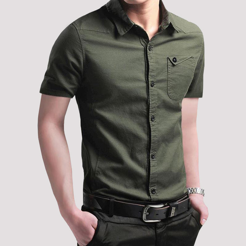 style: J, Size: 3XL - Summer Short Sleeve Shirt Military Green Work Clothes Casual Shirt