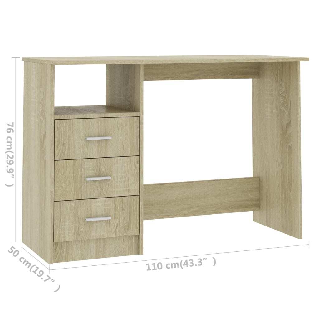 Desk with Drawers Sonoma Oak 43.3"x19.7"x29.9" Engineered Wood