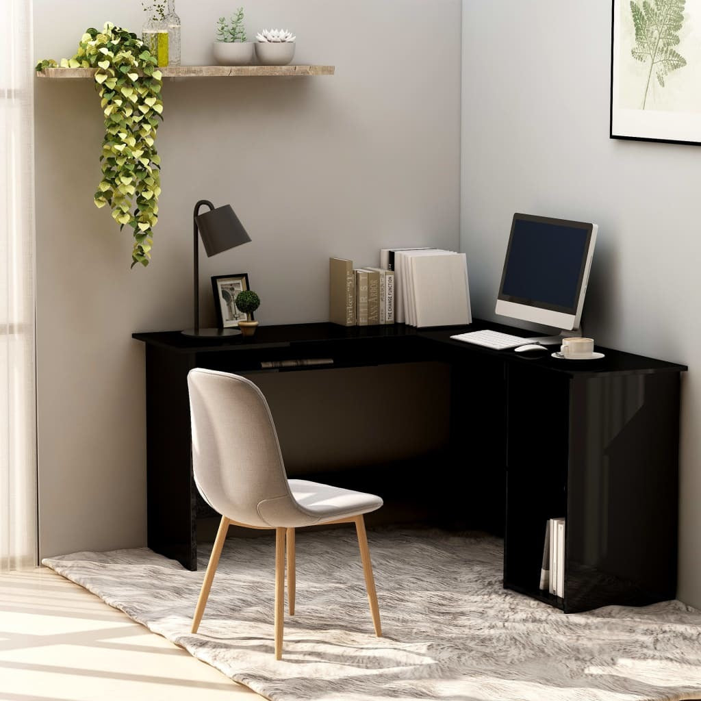 L-Shaped Corner Desk High Gloss Black 47.2" x 55.1" x 29.5" Engineered Wood