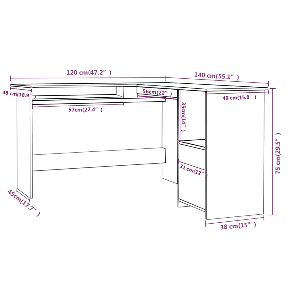 L-Shaped Corner Desk High Gloss Black 47.2" x 55.1" x 29.5" Engineered Wood