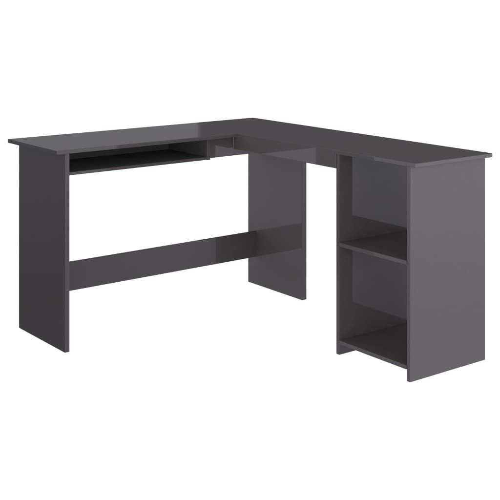 L-Shaped Corner Desk High Gloss Gray 47.2" x 55.1" x 29.5" Engineered Wood