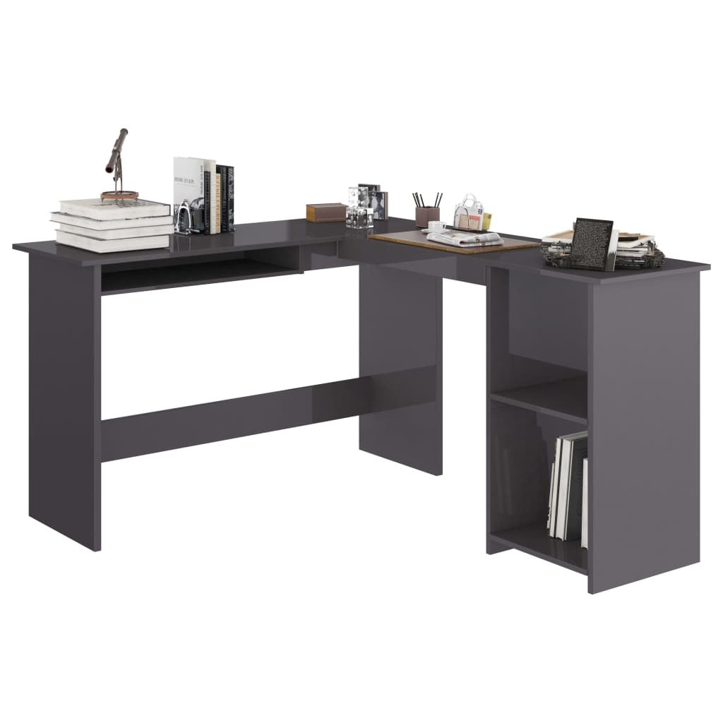L-Shaped Corner Desk High Gloss Gray 47.2" x 55.1" x 29.5" Engineered Wood