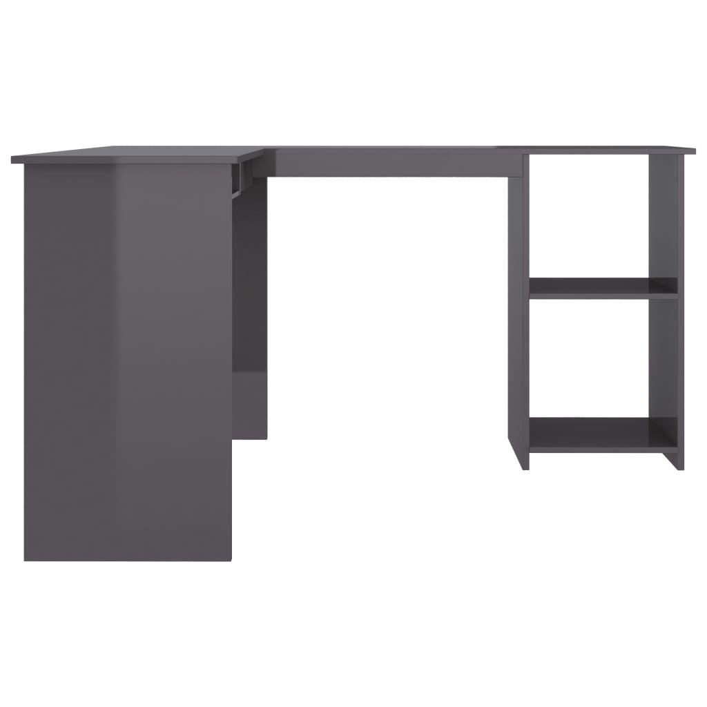 L-Shaped Corner Desk High Gloss Gray 47.2" x 55.1" x 29.5" Engineered Wood