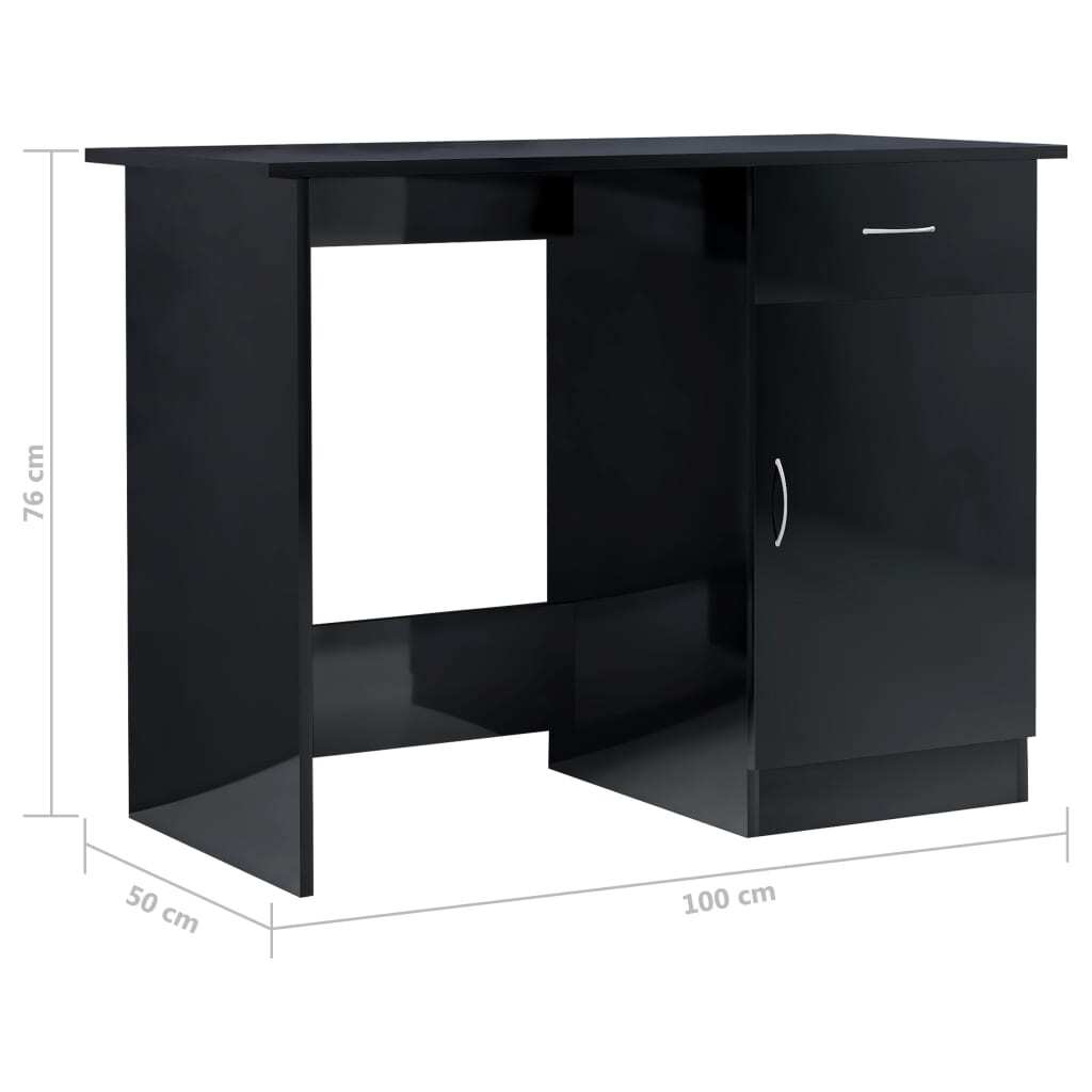 Desk High Gloss Black 39.4" x 19.7" x 29.9" Engineered Wood