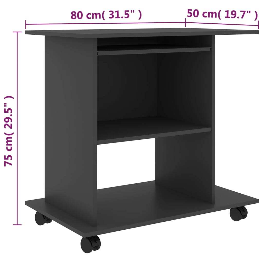 Computer Desk Gray 31.5"x19.7"x29.5" Engineered Wood