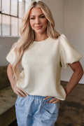 Oatmeal Textured Puff Sleeve T-shirt