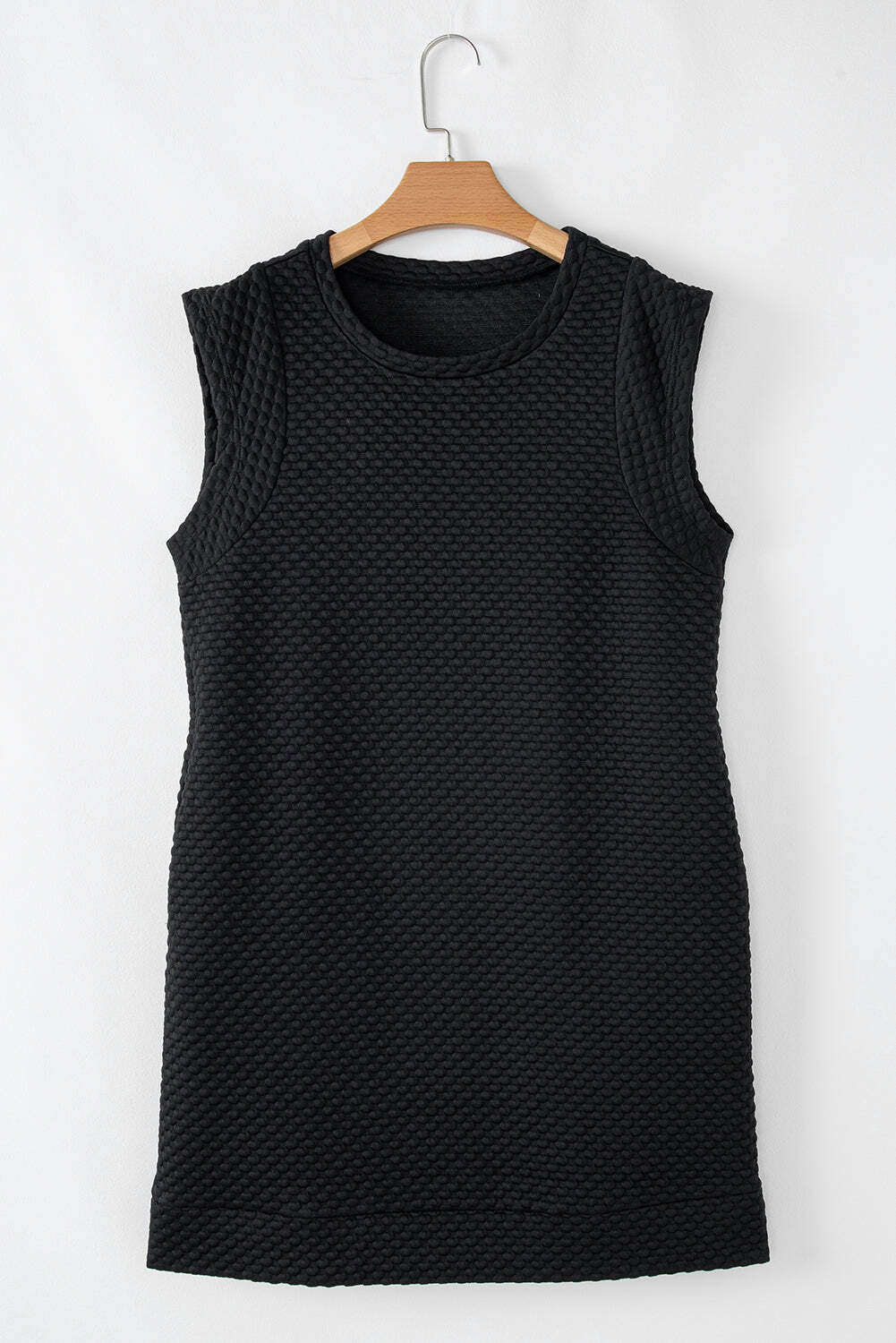 Black Textured Cap Sleeve T-shirt Shift Mini Dress