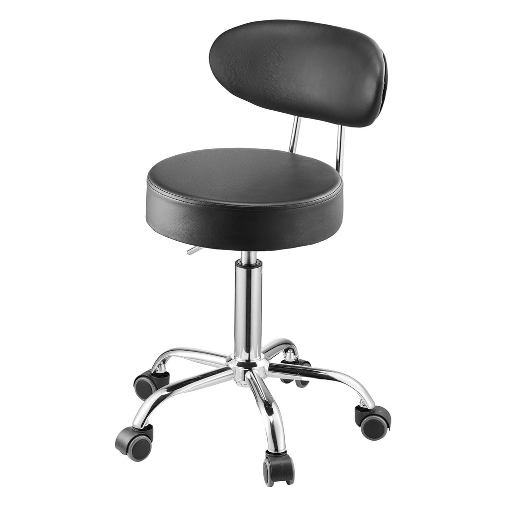 Shop Stool with Backrest, Pneumatic Garage Seat/Work Stool with Wheels, 300 lbs Load, Adjustable Roller Creeper Seat, 360 Swivel Padded Workshop Stool, for Garage, Shop & Auto Repair, Black