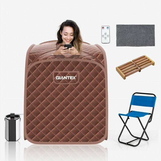 Portable Personal Steam Sauna Spa with Steamer Chair-Black