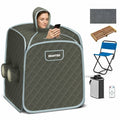 800W 2 Person Portable Steam Sauna Tent SPA with Hat Side Holes 3L Steamer-Gray - Color: Gray