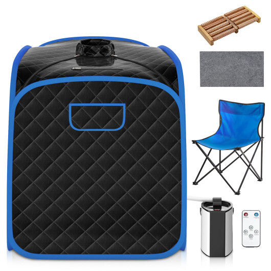 Portable Personal Steam Sauna Spa with Steamer Chair-Black - Color: Black