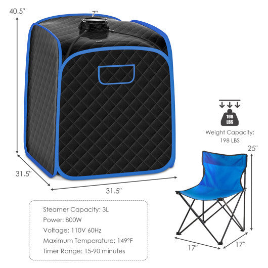 Portable Personal Steam Sauna Spa with Steamer Chair-Black - Color: Black