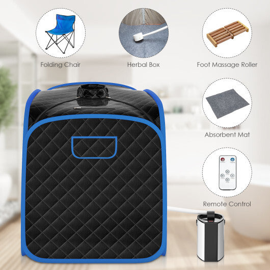 Portable Personal Steam Sauna Spa with Steamer Chair-Black - Color: Black