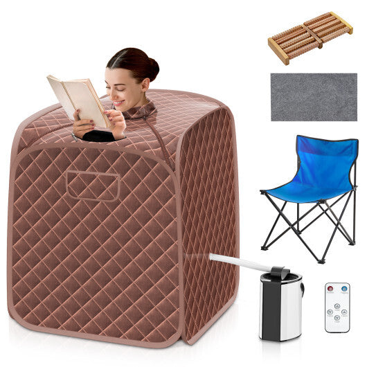 Portable Personal Steam Sauna Spa with Steamer Chair-Coffee - Color: Coffee