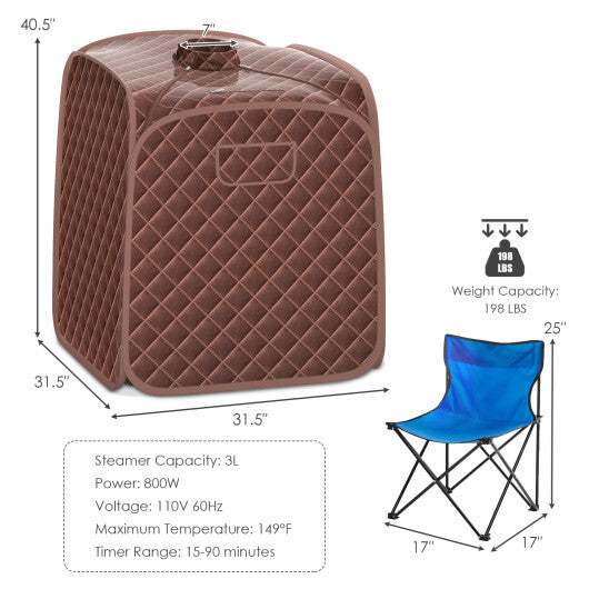 Portable Personal Steam Sauna Spa with Steamer Chair-Coffee - Color: Coffee