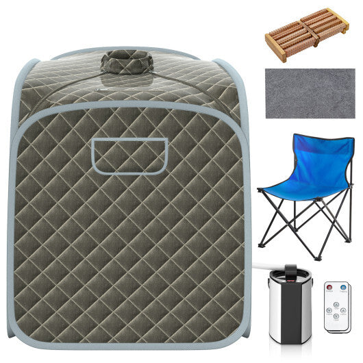 Portable Personal Steam Sauna Spa with Steamer Chair-Gray - Color: Gray