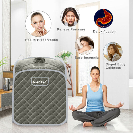Portable Personal Steam Sauna Spa with Steamer Chair-Gray - Color: Gray