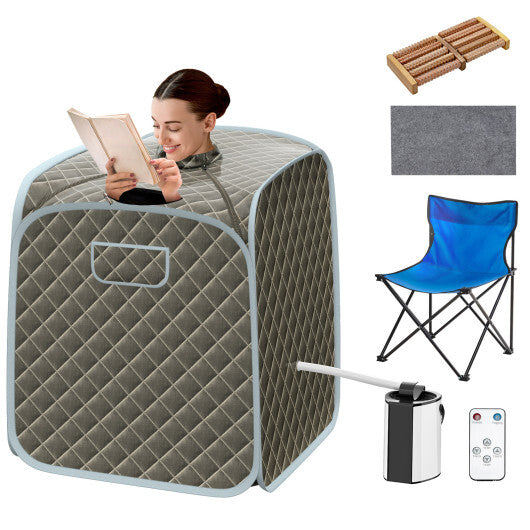 Portable Personal Steam Sauna Spa with Steamer Chair-Gray - Color: Gray