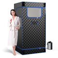 Portable Steam Sauna with 3L Steam Generator Remote Control Wood Foot Massager and Foldable Chair for Home-Black - Color: Black