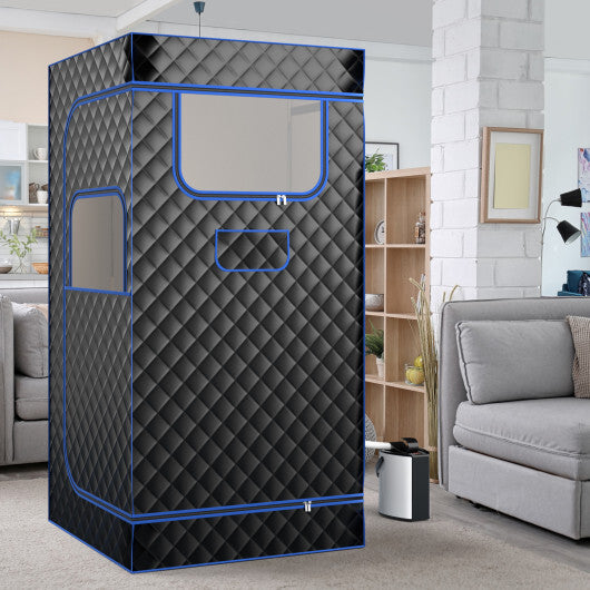 Portable Steam Sauna with 3L Steam Generator Remote Control Wood Foot Massager and Foldable Chair for Home-Black - Color: Black