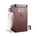 Portable Steam Sauna with 3L Steam Generator Remote Control Wood Foot Massager and Foldable Chair for Home-Coffee - Color: Coffee