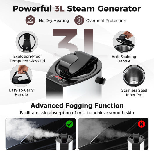 Portable Steam Sauna with 3L Steam Generator Remote Control Wood Foot Massager and Foldable Chair for Home-Coffee - Color: Coffee