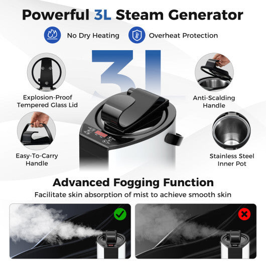 Portable Steam Sauna with 3L Steam Generator Remote Control Wood Foot Massager and Foldable Chair for Home-Gray - Color: Gray