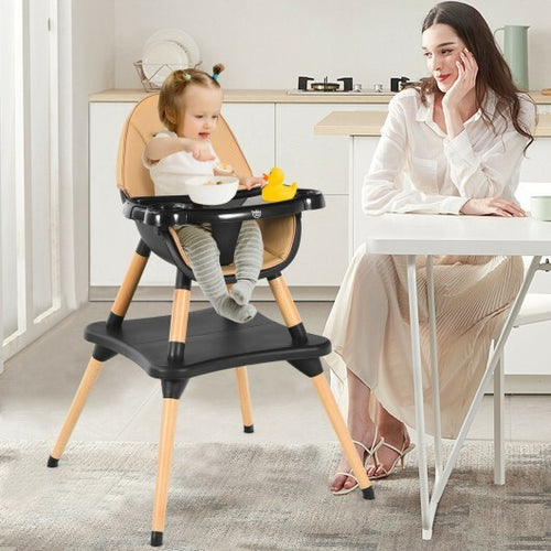 6 in 1 High Chair for Babies and Toddlers Ages 6-36 Months-Coffee - Color: Light Brown