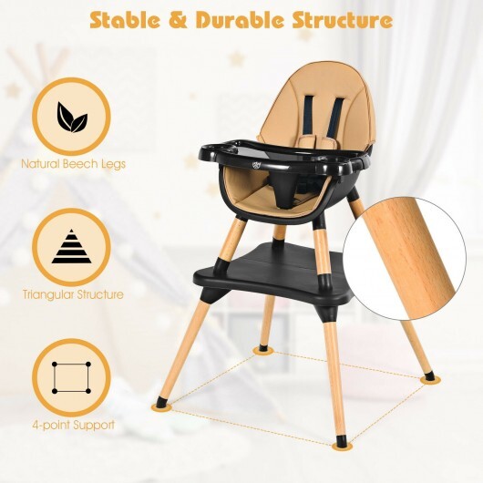 6 in 1 High Chair for Babies and Toddlers Ages 6-36 Months-Coffee - Color: Light Brown