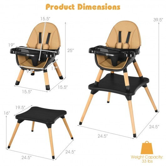 6 in 1 High Chair for Babies and Toddlers Ages 6-36 Months-Coffee - Color: Light Brown