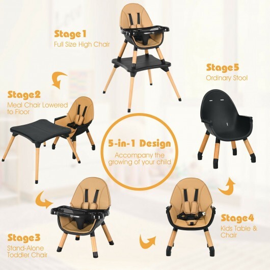 6 in 1 High Chair for Babies and Toddlers Ages 6-36 Months-Coffee - Color: Light Brown