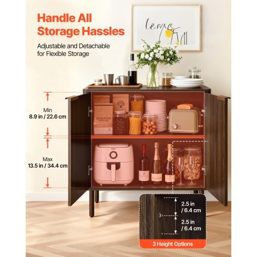 Coffee Bar Cabinet, Mid Century Fluted Coffee Bar Table with 2-Tier Storage, Buffet Stand Cabinet with Barn Door, Sideboard Buffet Station for Living Room, Entryway, 31.5 x 14.7 x 31.5 in Walnut