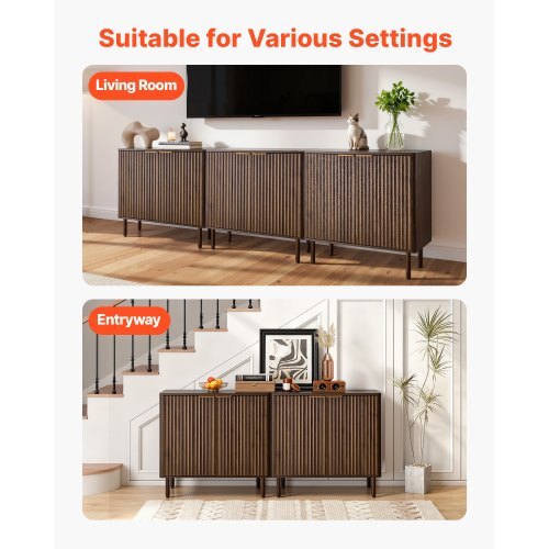 Coffee Bar Cabinet, Mid Century Fluted Coffee Bar Table with 2-Tier Storage, Buffet Stand Cabinet with Barn Door, Sideboard Buffet Station for Living Room, Entryway, 31.5 x 14.7 x 31.5 in Walnut