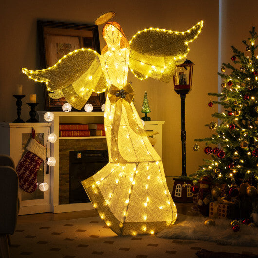 5.2 Feet Christmas Pre-Lit Angel with Halo Wings and 180 Warm White LED Lights