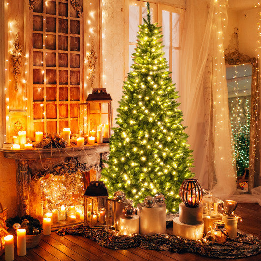 Artificial Christmas Tree with 1137 Branch Tips and 360 Warm White LED Lights - Color: Green - Size: 8 ft