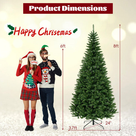 Artificial Christmas Tree with 1137 Branch Tips and 360 Warm White LED Lights - Color: Green - Size: 8 ft